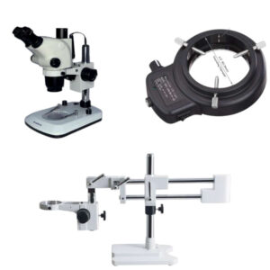 SZB-65A Stereo Zoom Microscope with Boom Stand and Ring Light